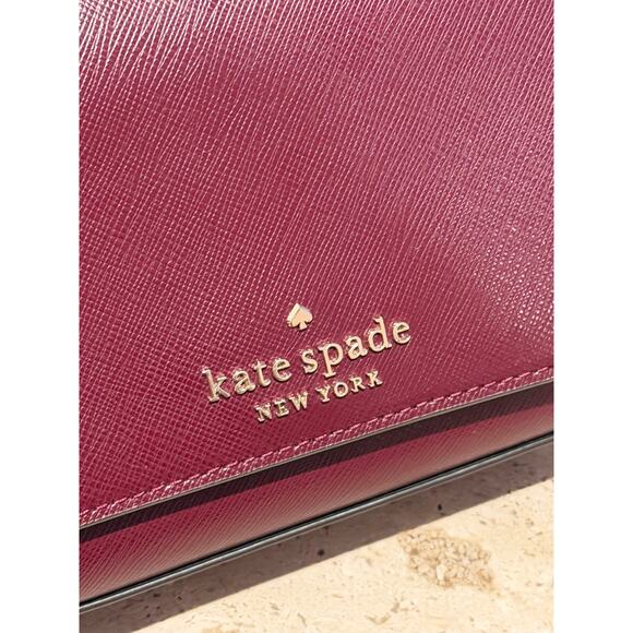 KATE SPADE New York Leather Crossbody Bag Burgundy Classic Structured Womens - Picture 3 of 12